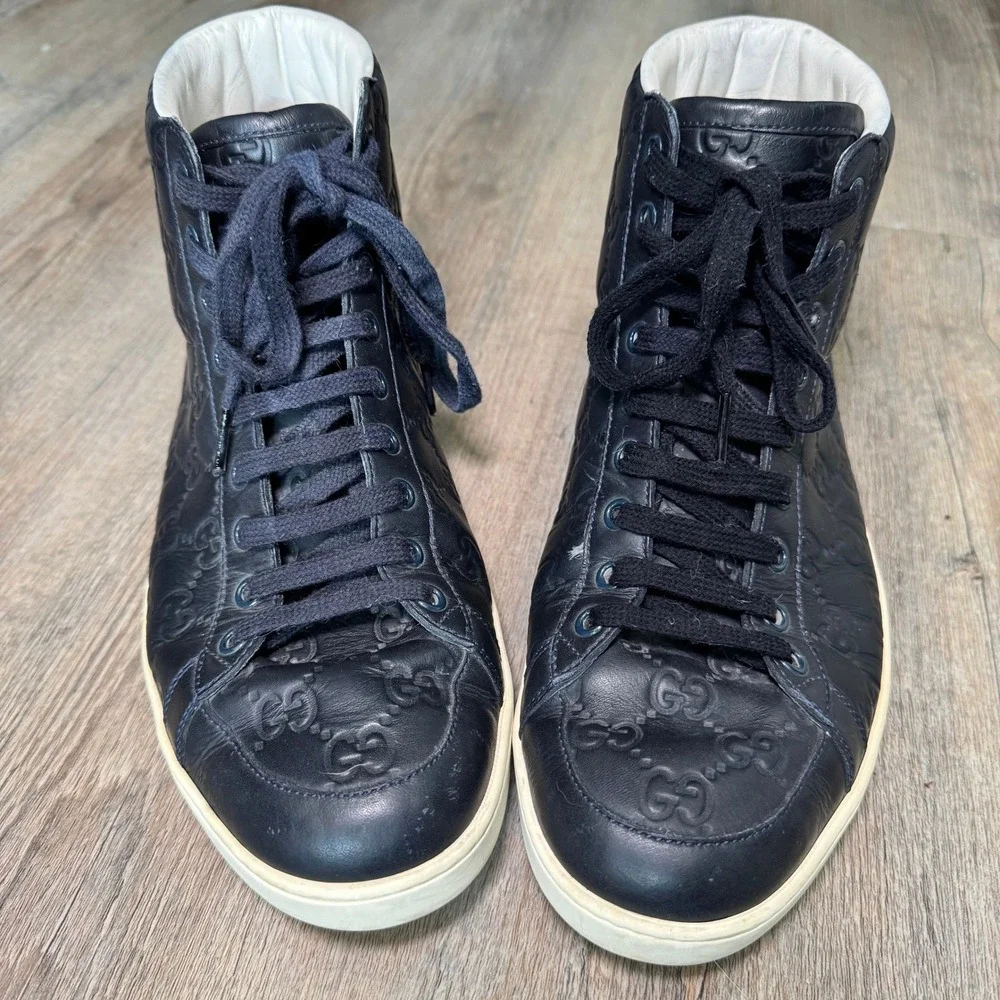Gucci Black High-Top GG Embossed Leather Sneakers